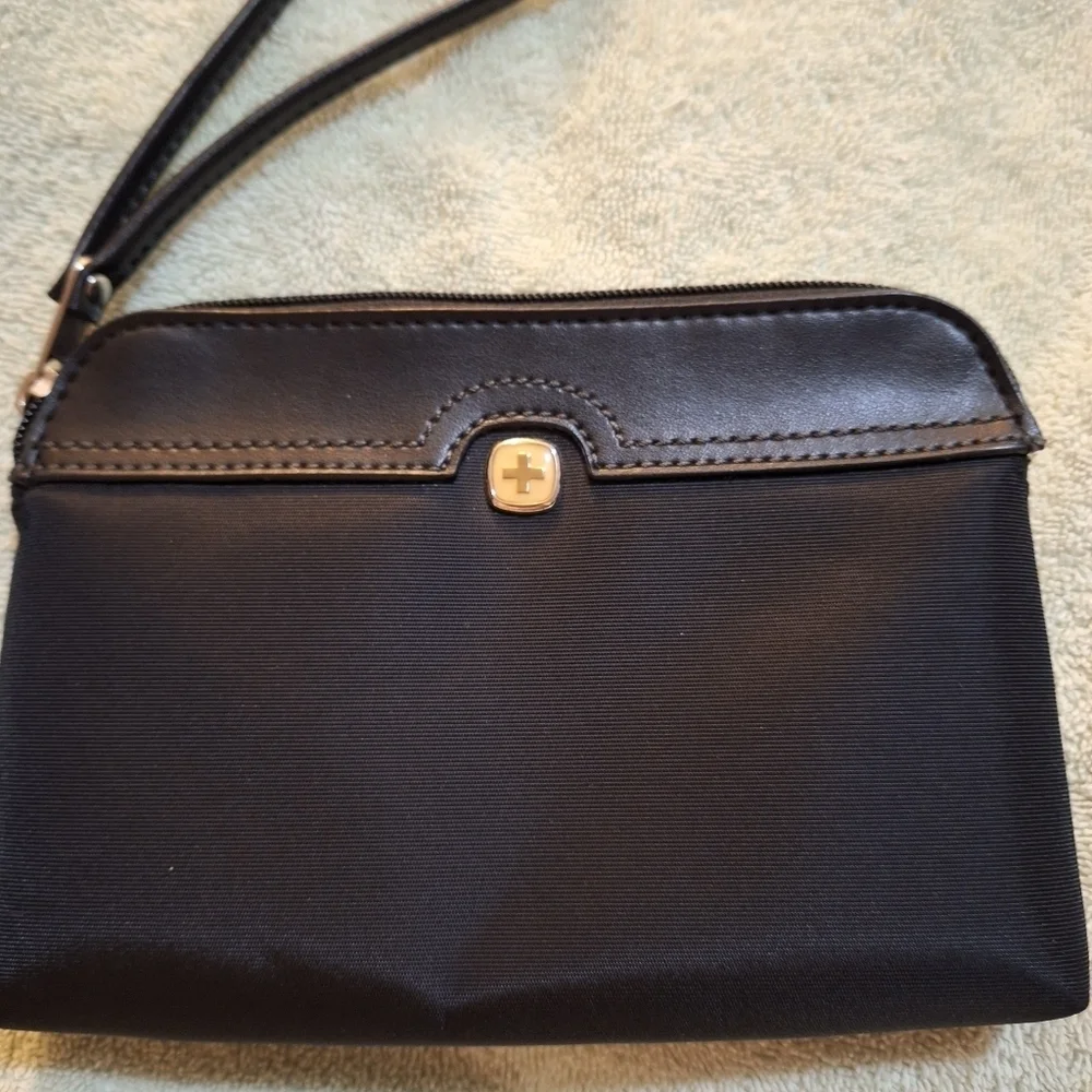 Black Wristlet Clutch Striped Interior